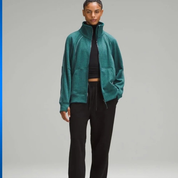 Lululemon,Scuba Oversized Funnel-Neck Full Zip Long *Plush, Heathered Storm Teal - Picture 5 of 6